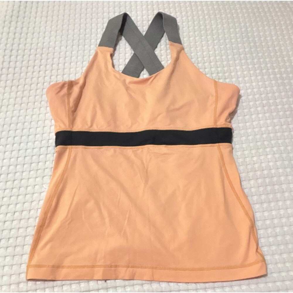 lululemon Peach Colorblock Racerback Tank Built-In Bra Scoop Neck Size 8